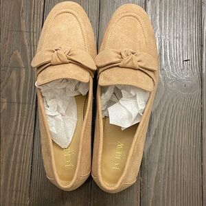 J.Crew Camel Suede Loafers with Bow Accent